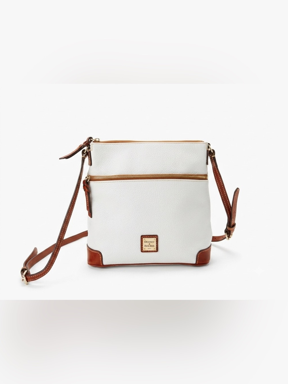 💐 Dooney & Bourke Pebble Grain Leather Zip Crossbody Bag – White & Tan J13913205